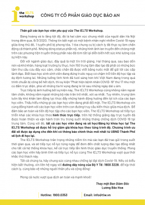 Thông cáo cập nhật tình hình dịch bệnh Covid-19 từ The IELTS Workshop