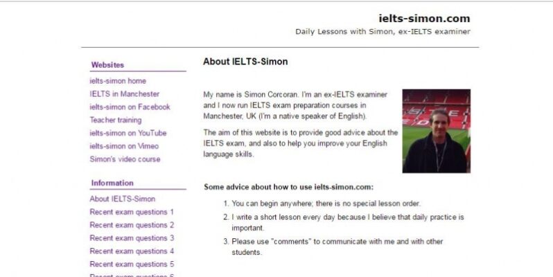 Giao diện trang web ôn luyện IELTS Simon