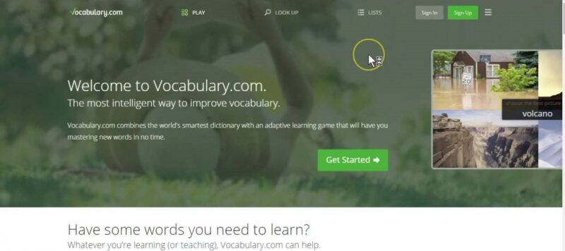 Giao diện của trang web Vocabulary.com