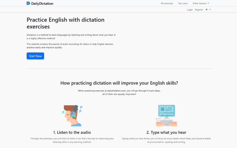 web nghe chép chính tả tiếng Anh DailyDictation