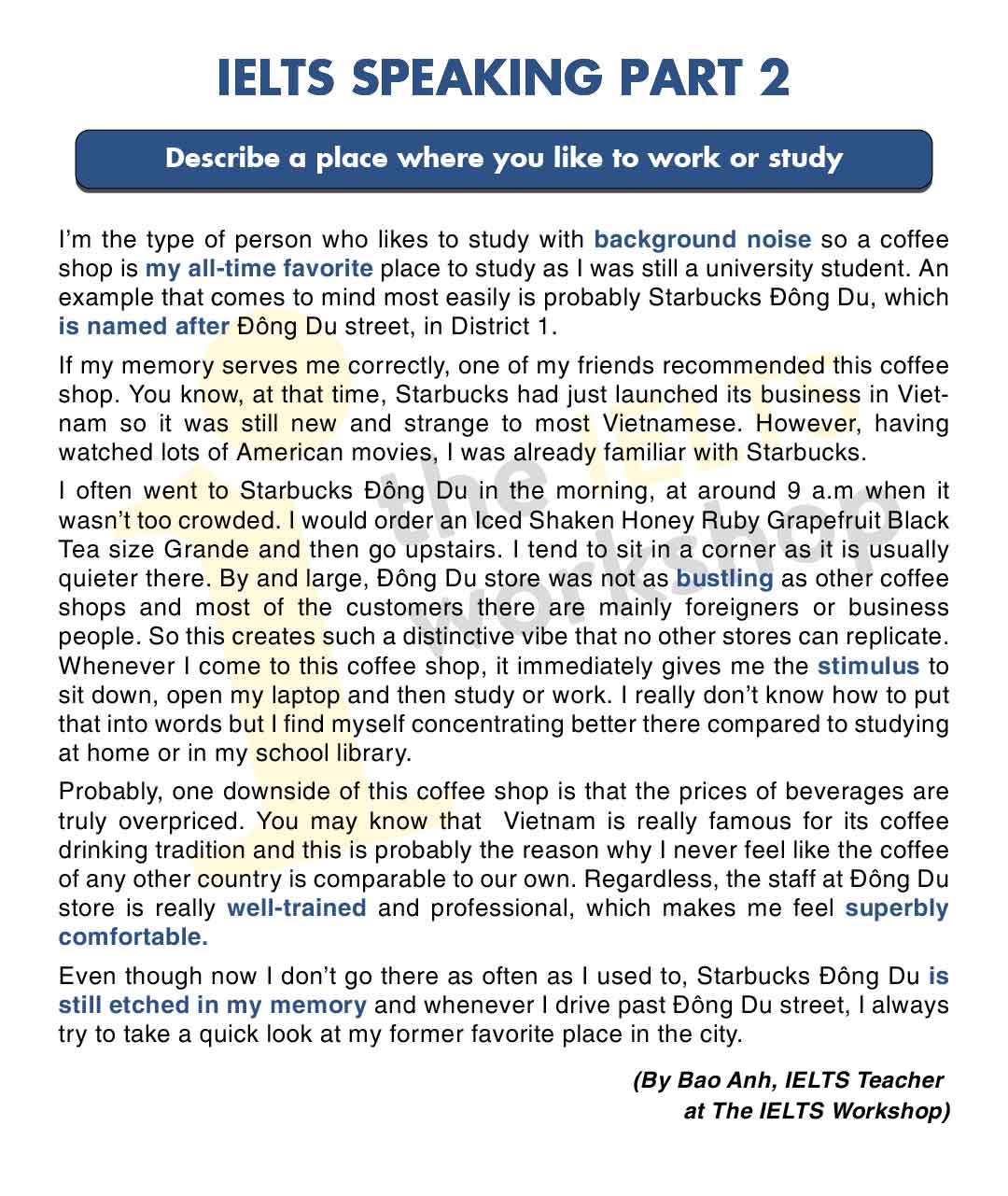 Describe a place where you like to work or study | IELTS Speaking Part 2