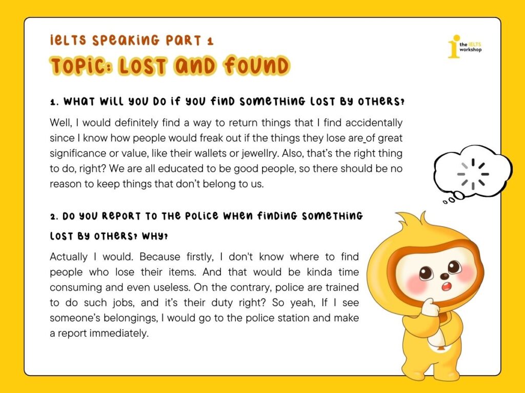 Topic: LOST AND FOUND IELTS Speaking Part 1 Sample