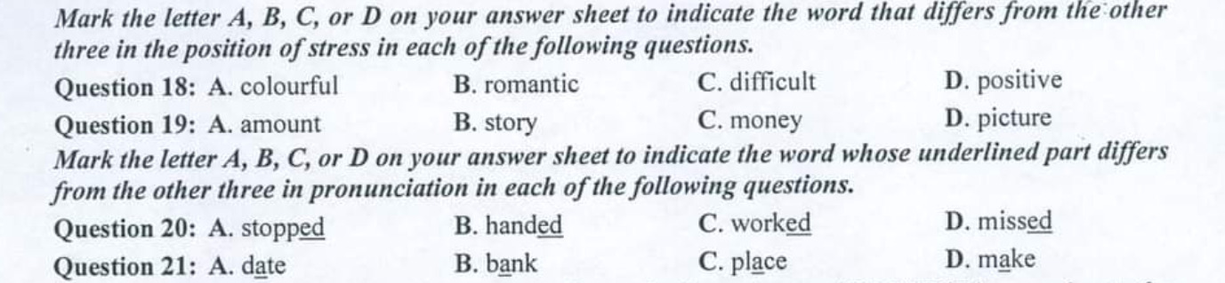 Ví dụ về câu hỏi phần thi ngữ âm trong đề thi THPT Quốc gia