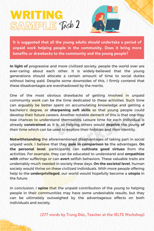 Topic: Young adults and unpaid work | IELTS Writing Task 2 Sample