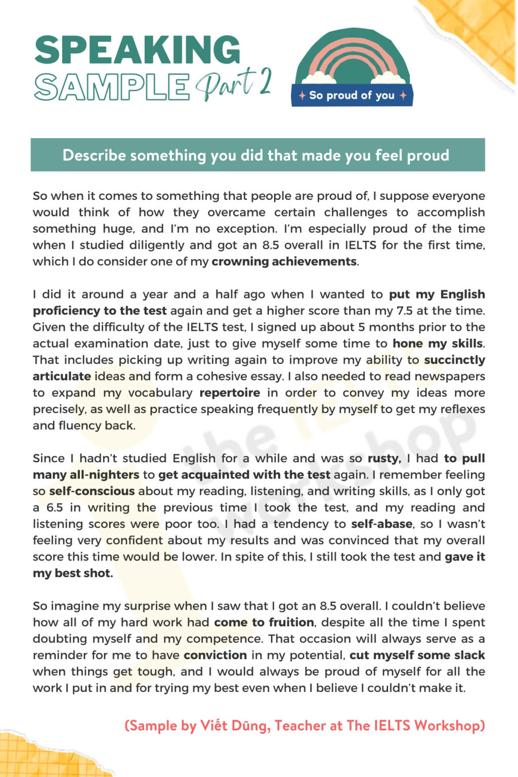 Describe something you did that made you feel proud | IELTS Sample Answer