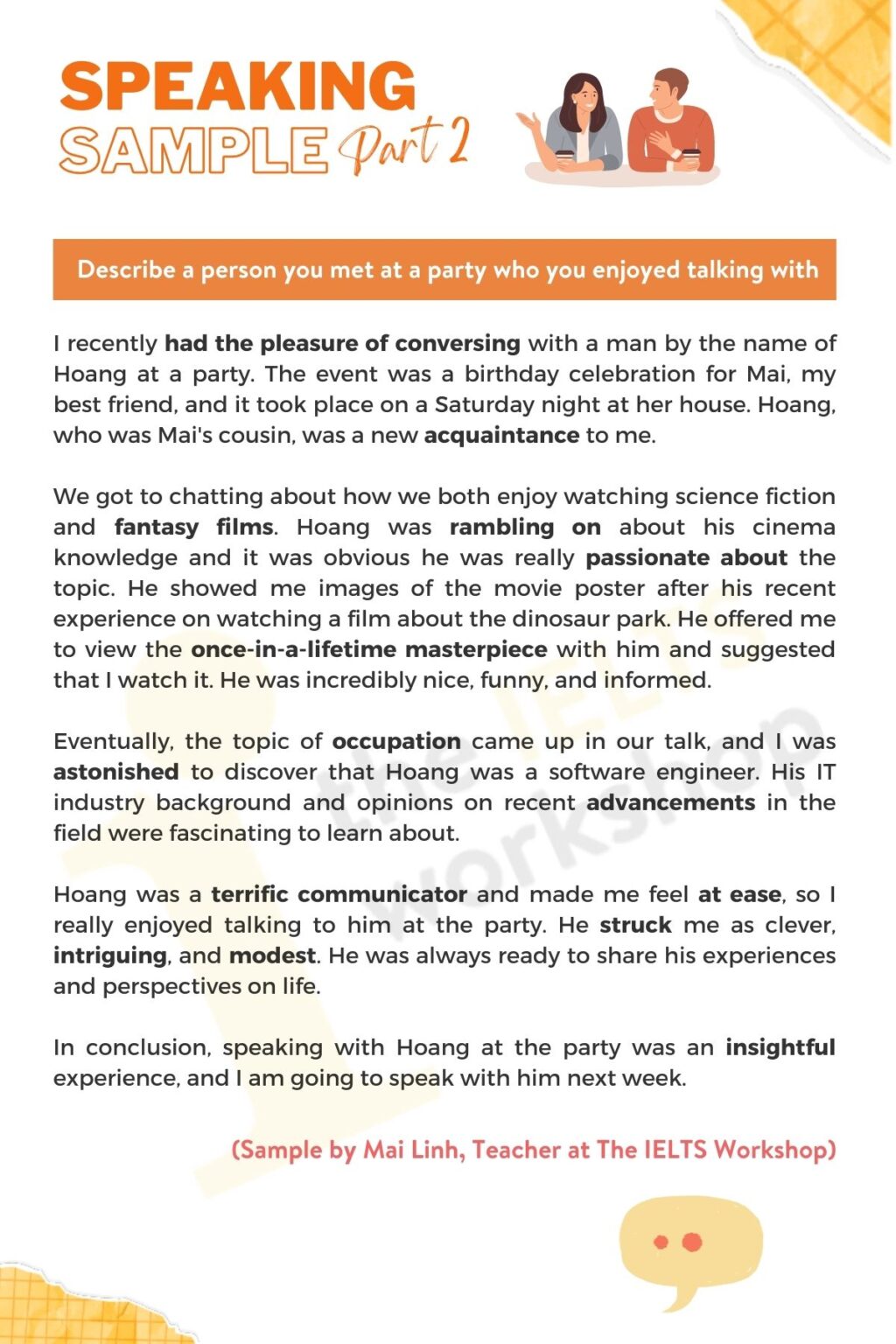Describe a person you met at a party | Bài mẫu IELTS Speaking Part 2 ...