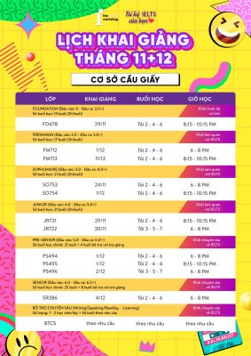 Cầu Giấy – Lịch khai giảng IELTS Cầu Giấy tháng 11-12/2023