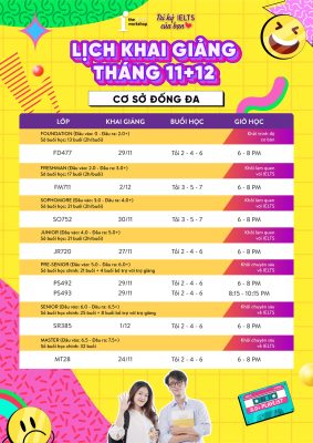 Lịch khai giảng IELTS Đống Đa tháng 11-12/2023