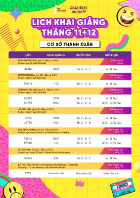 Thanh Xuân – Lịch khai giảng IELTS tháng 11-12/2023
