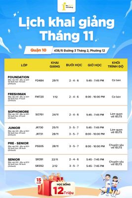 QUẬN 10 – LỊCH KHAI GIẢNG IELTS TPHCM THÁNG 11/2023