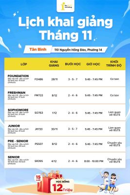 TÂN BÌNH – LỊCH KHAI GIẢNG IELTS TPHCM THÁNG 11/2023