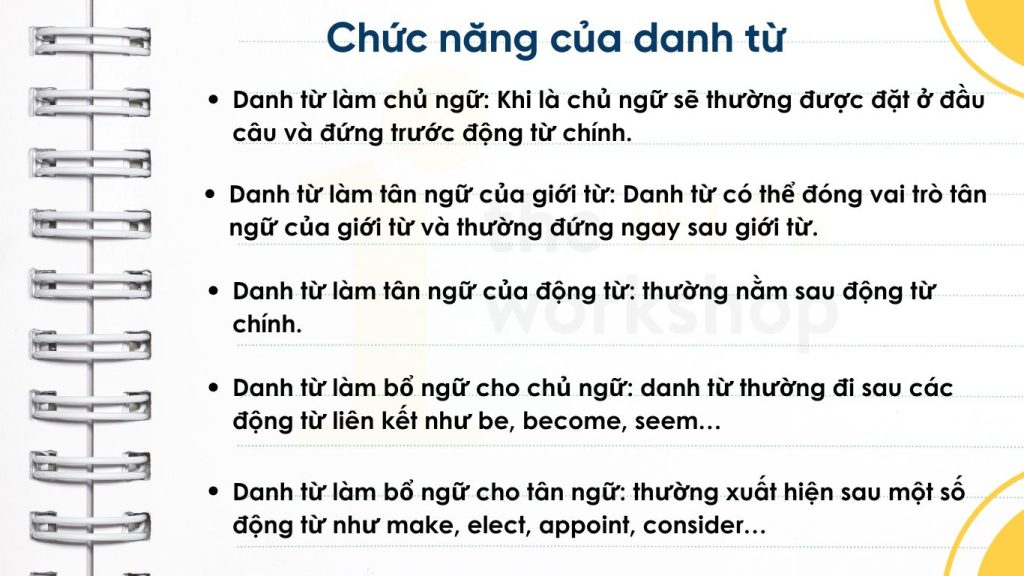 Chức năng của danh từ 