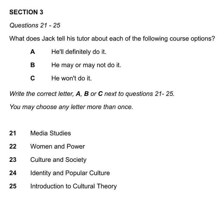 Matching Information các dạng bài ielts listening