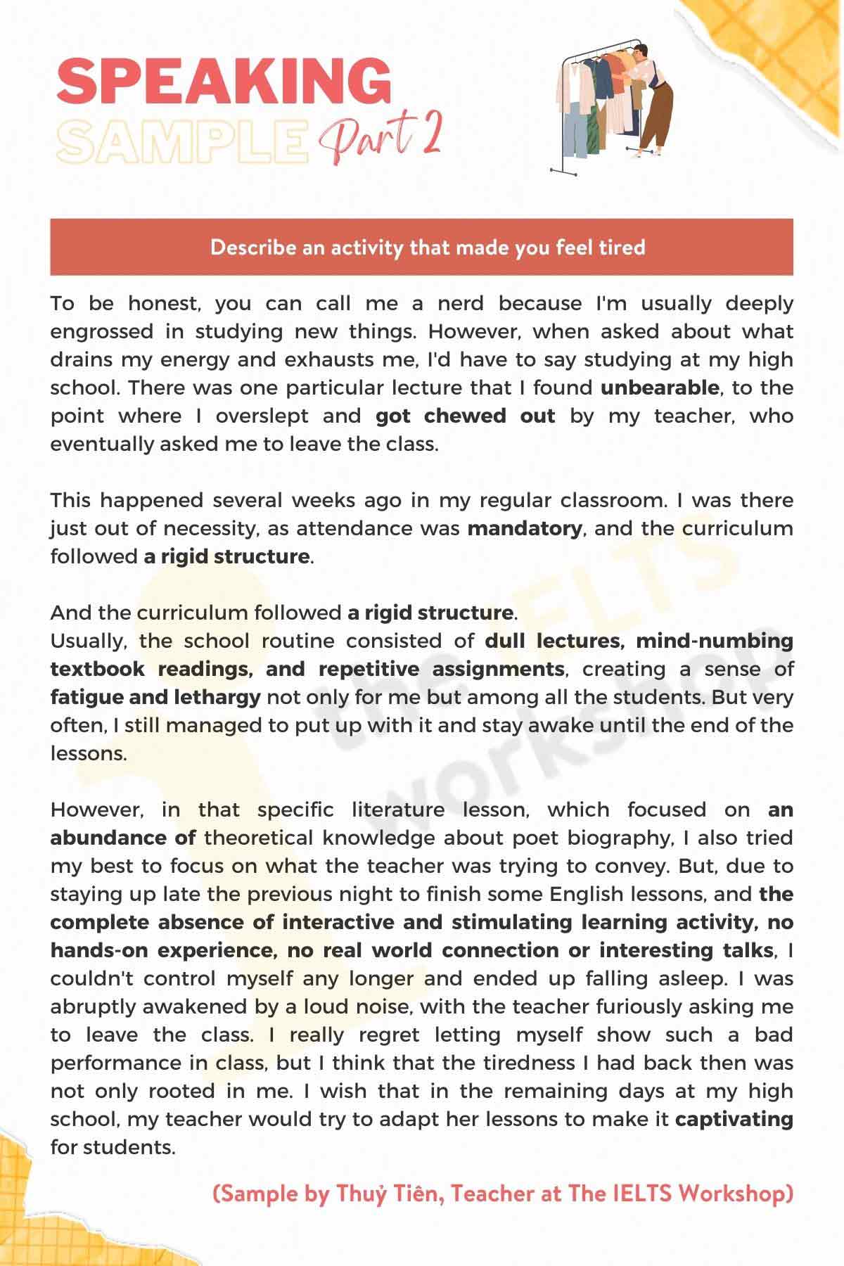 Describe an activity that made you feel tired | IELTS Speaking Part 2+3