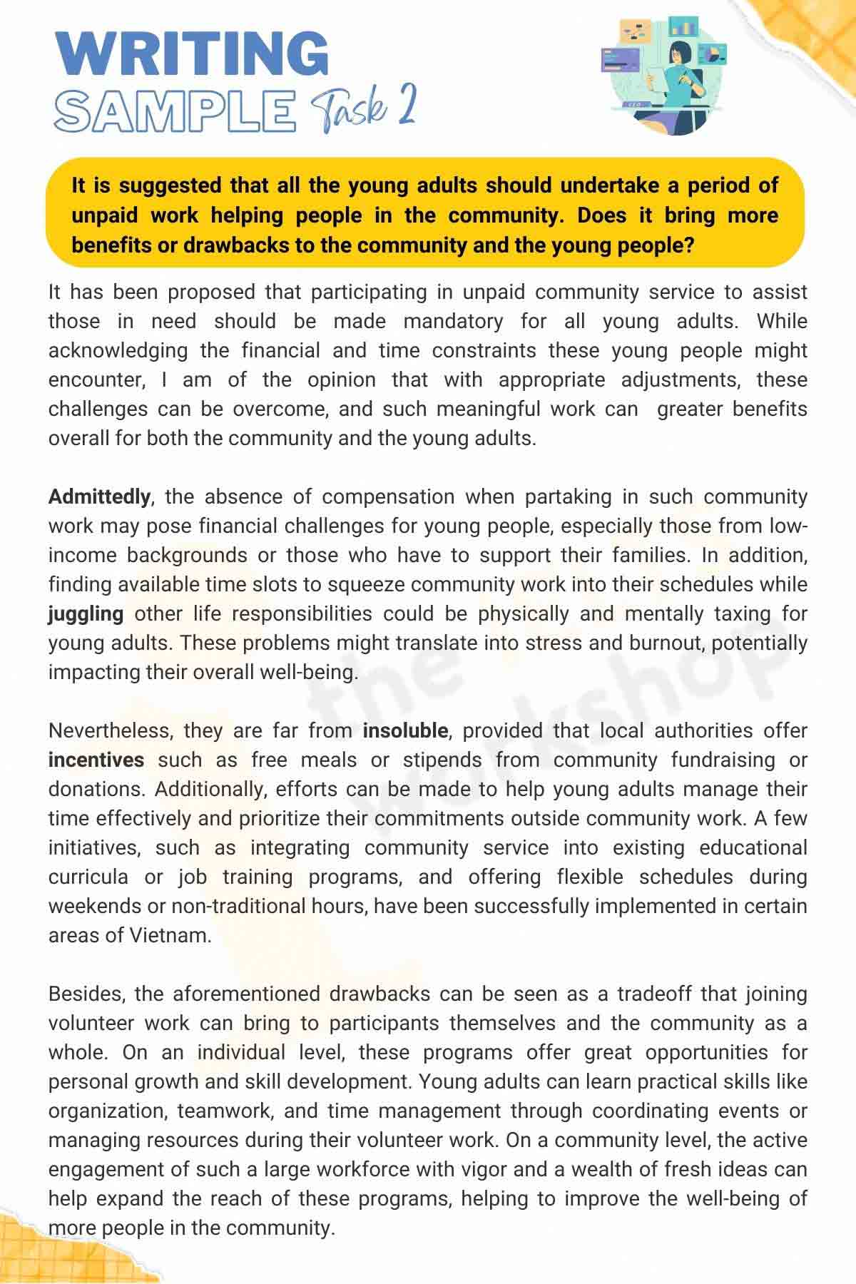 Topic: Young adults and unpaid work | IELTS Writing Task 2 Sample