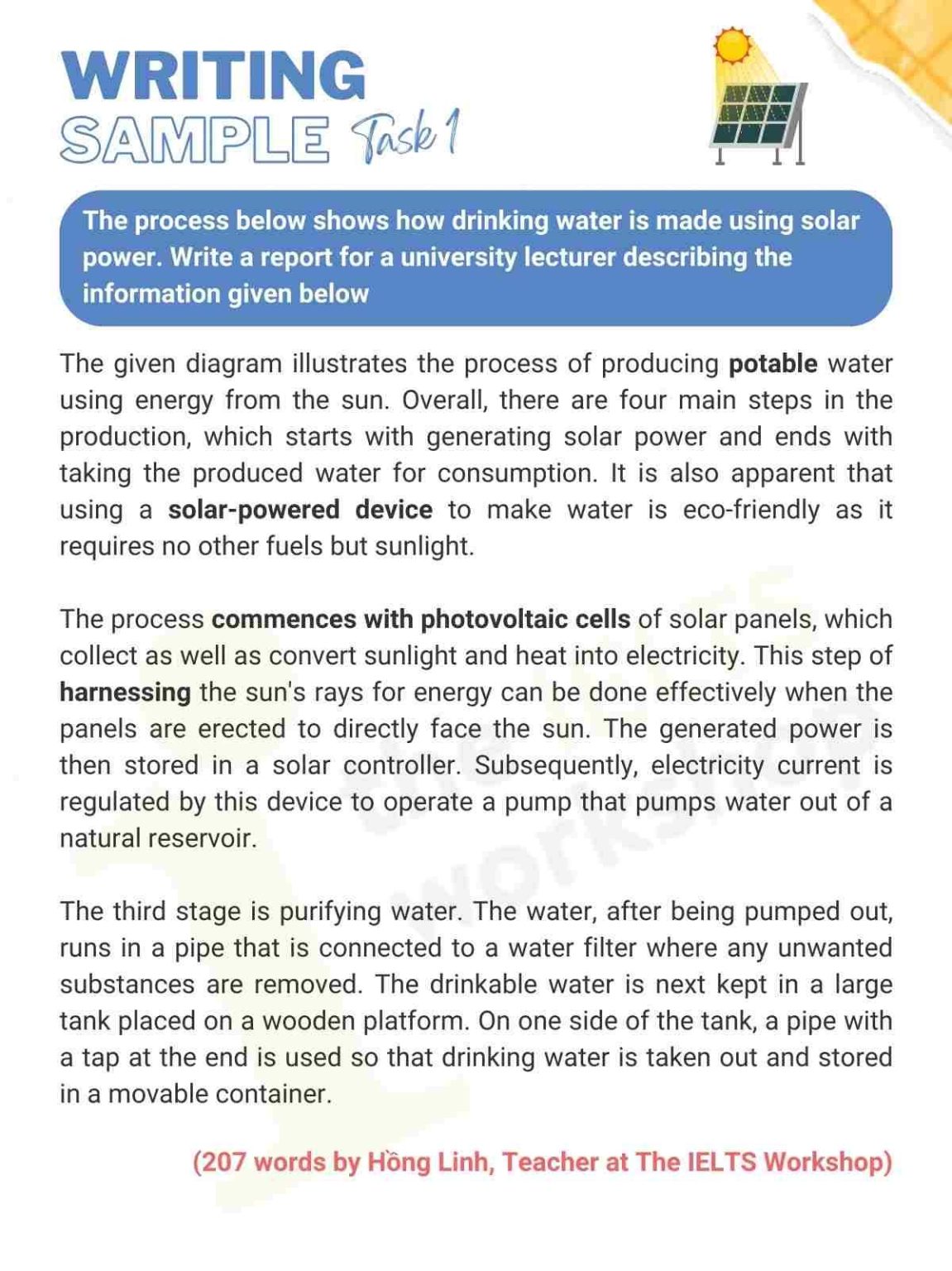 The process below shows how drinking water is made using solar power