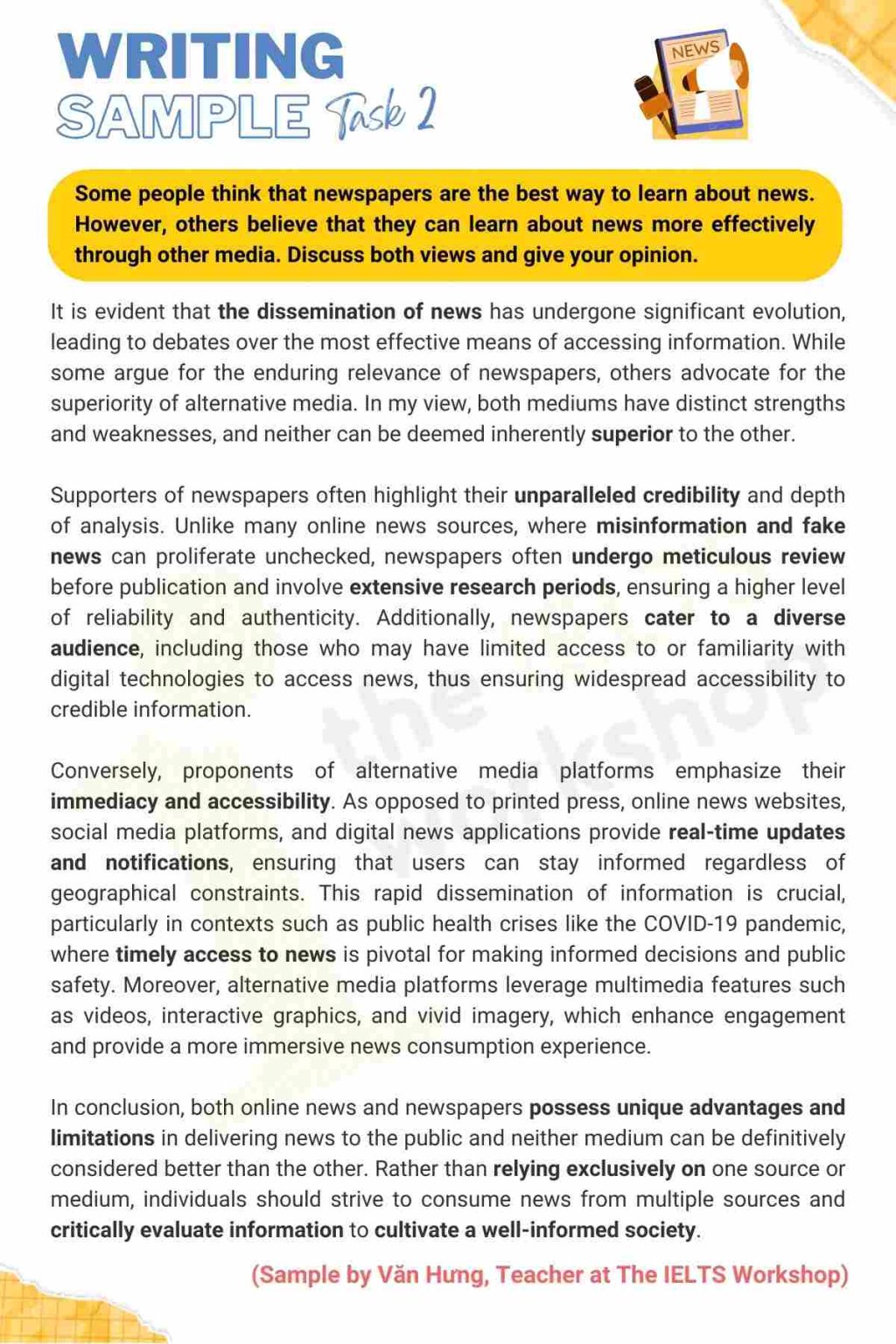 Bài mẫu và từ vựng chủ đề News media IELTS Writing Task 2