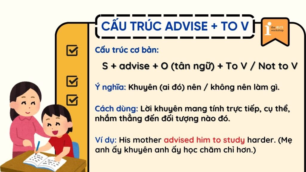 Advise to V hay Ving? Cấu trúc Advise to V