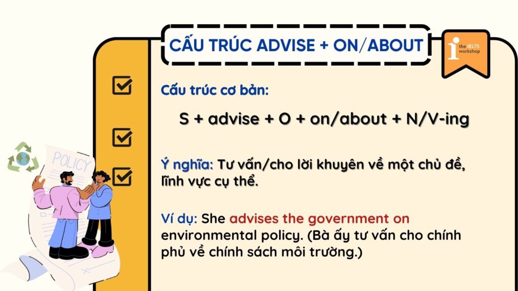 Cấu trúc Advise + on/about