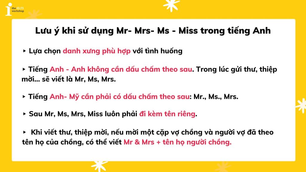 Lưu ý khi sử dụng Mr- Mrs- Ms - Miss trong tiếng Anh