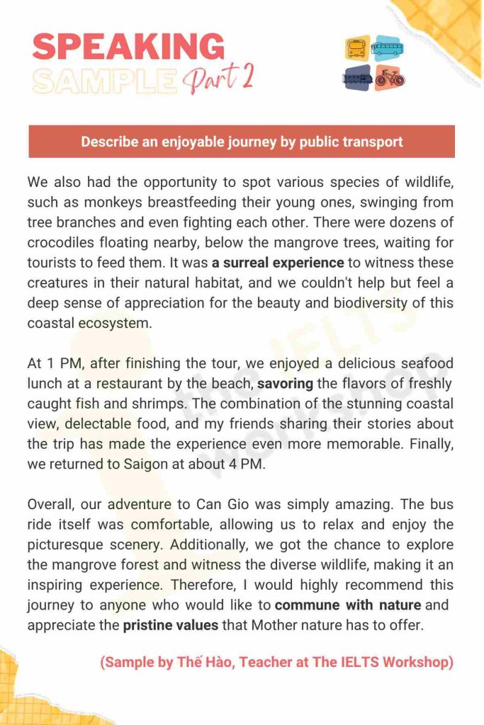 Describe an enjoyable journey by public transport bài mẫu 