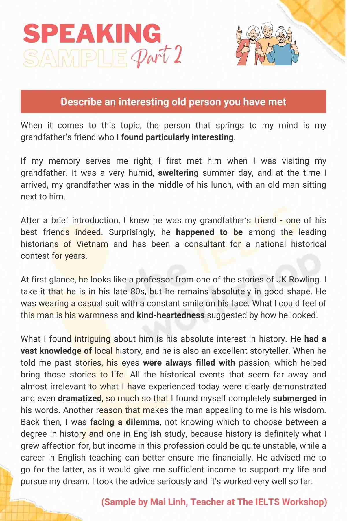 Bài mẫu: Describe an interesting old person you have met