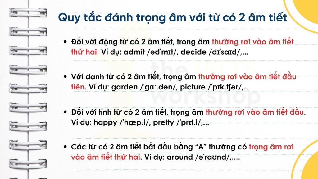 Quy tắc đánh trọng âm với từ có 2 âm tiết