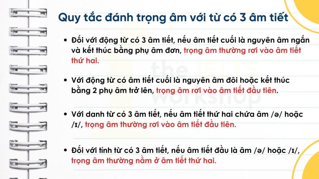 Quy tắc đánh trọng âm với từ có 3 âm tiết