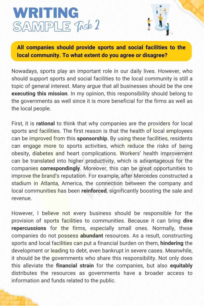 All companies should provide sports and social facilities to the local community. To what extent do you agree or disagree? 