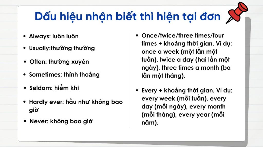 Dấu hiệu nhận biết thì hiện tại đơn trong tiếng Anh