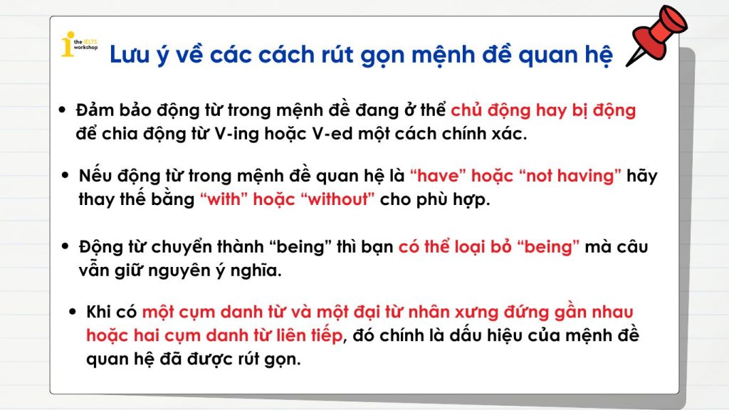 Lưu ý về các cách rút gọn mệnh đề quan hệ 