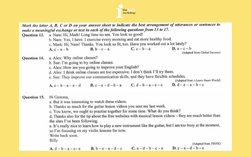 các dạng bài tiếng Anh thi THPT Quốc gia - Dạng bài 3: Sắp xếp đoạn hội thoại/lá thư/đoạn văn