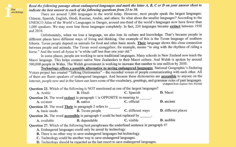 các dạng bài tiếng Anh thi THPT Quốc gia - Dạng bài 5: Đọc hiểu