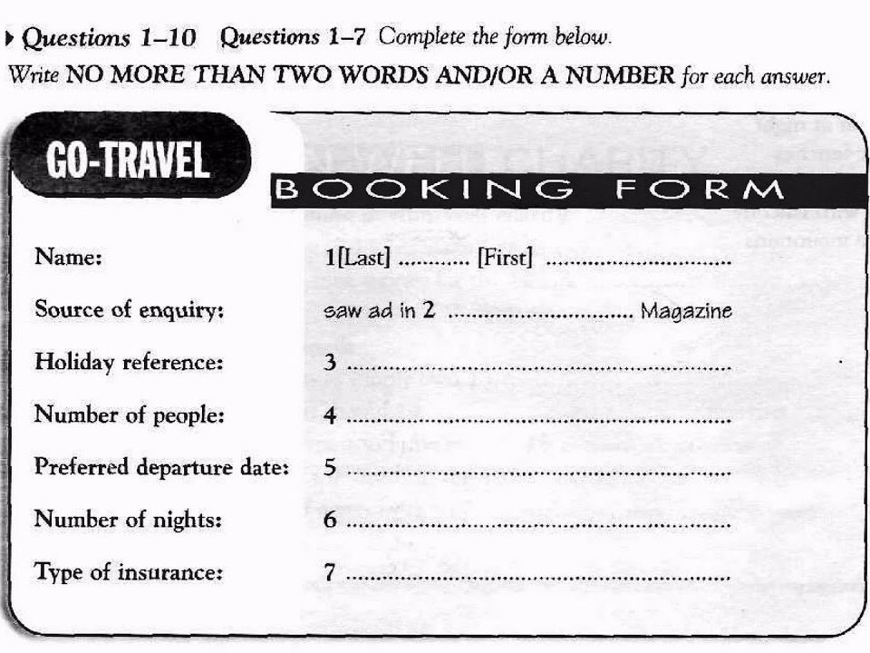 Booking Form IELTS Listening