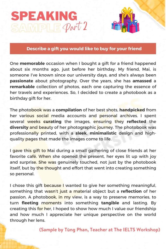 Sample Describe a gift you would like to buy for your friend