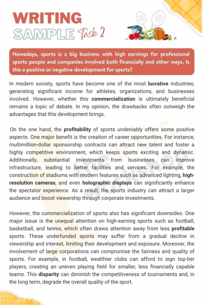 Sample Nowadays, sports is a big business with high earnings for professional