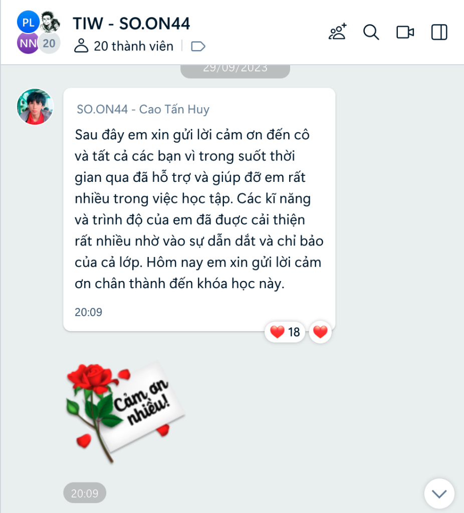 Các kĩ năng và trình độ của em được cải thiện rất nhiều nhờ vào sự dẫn dắt và chỉ bảo của cả lớp
