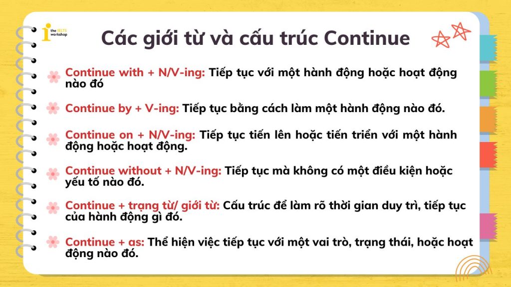 Các giới từ và cấu trúc đi kèm Continue