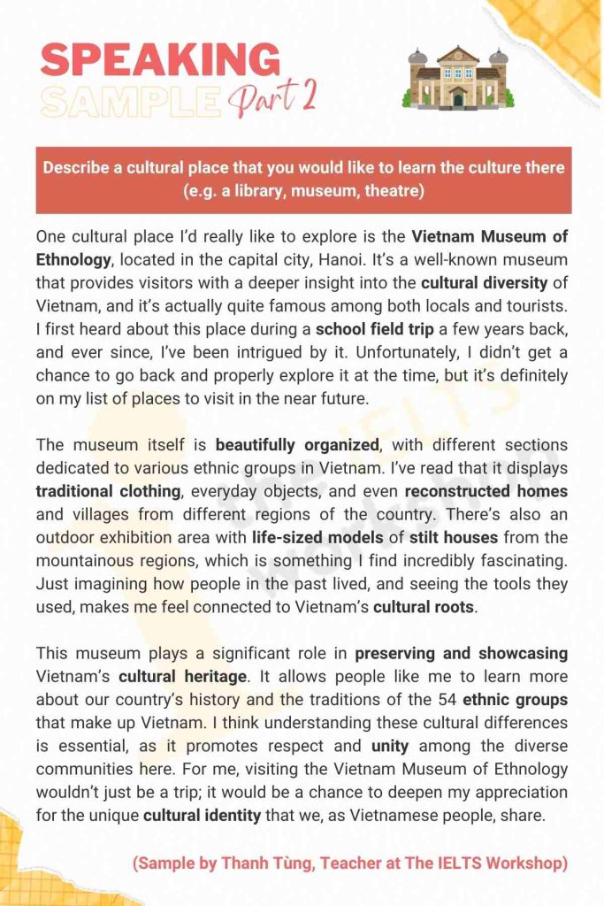 Describe a cultural place that you would like to learn the culture there sample