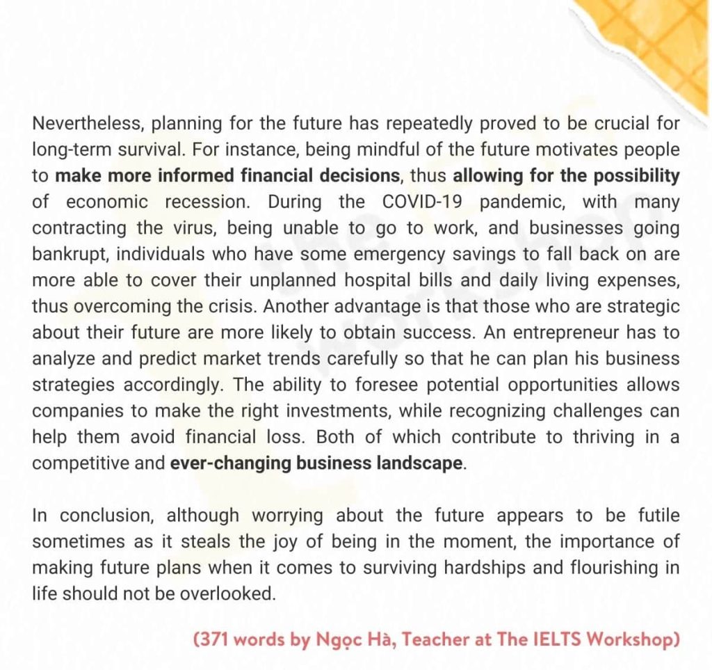 Sample Future Plans IELTS Writing Task 2 