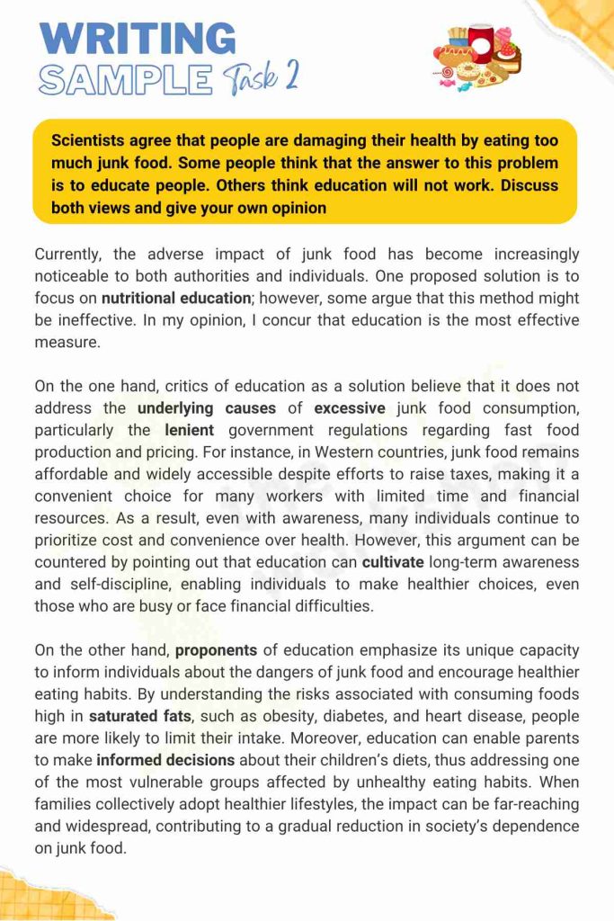 Junk food IELTS Writing Task 2 sample 1