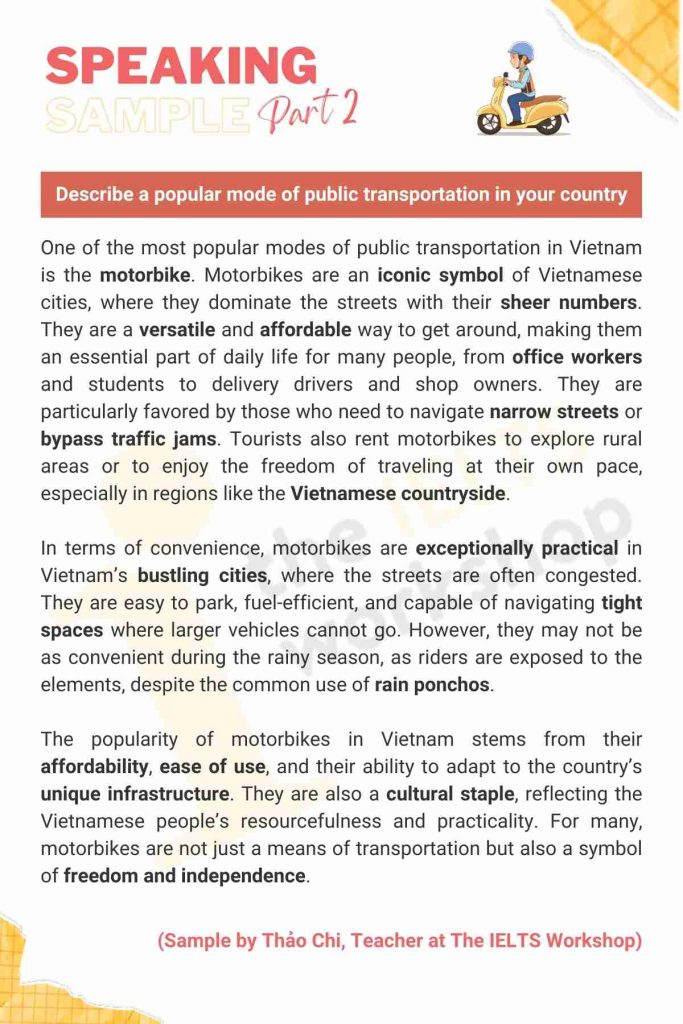 Describe a popular mode of public transportation in your country sample