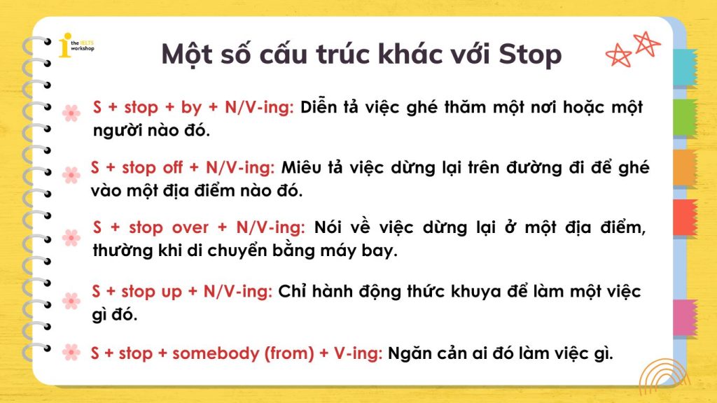 Một số cấu trúc khác đi cùng Stop