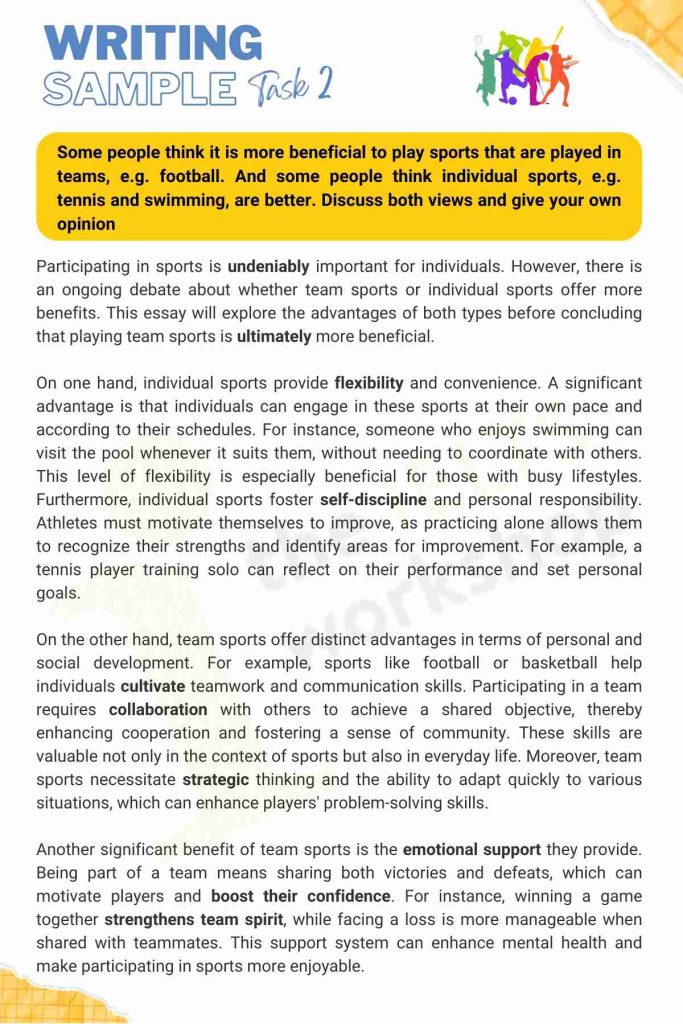 Play sports in teams IELTS Writing Task 2 sample 1