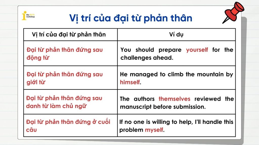 Vị trí của đại từ phản thân