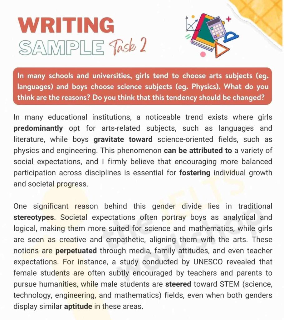 Genders and School Subject Preferences IELTS Writing Task 2