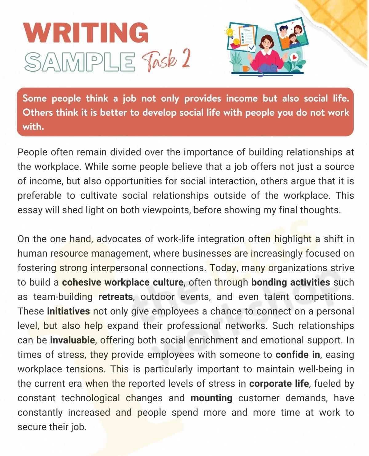 Social Life at Work IELTS Writing Task 2 | Bài mẫu + Từ vựng