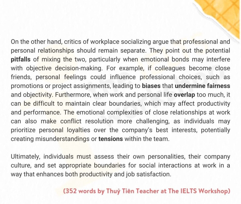 Sample Social Life at Work IELTS Writing Task 2