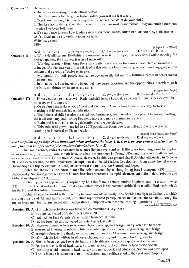 đề thi minh hoạ tốt nghiệp THPT Quốc gia môn tiếng Anh năm 2025