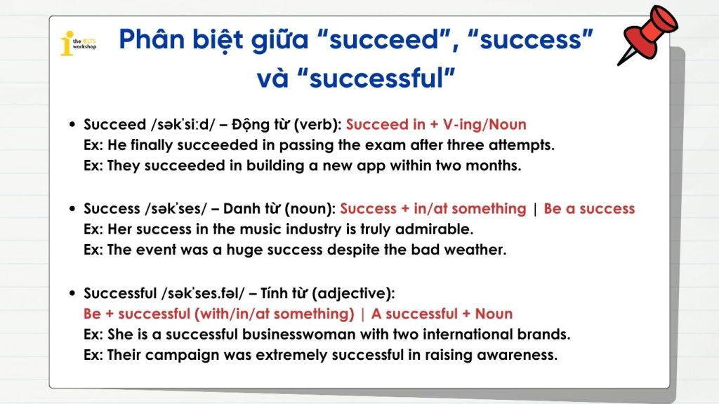 Cấu trúc succeed, phân biệt succeed, success và successful